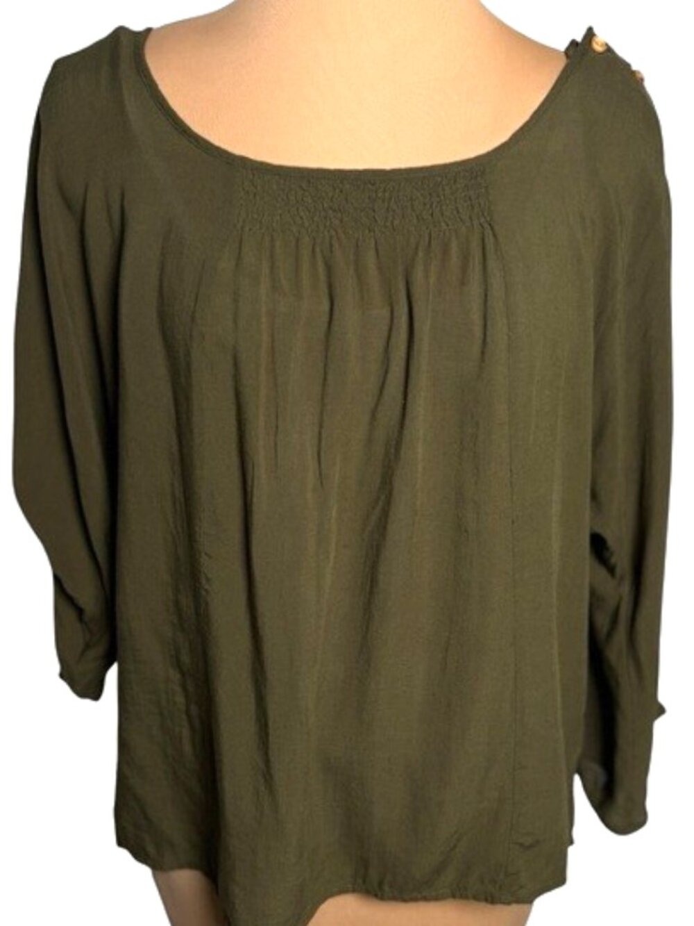 Edme & Esyllte Anthropologie Olive Green Peasant Blouse Medium Button Shoulder
